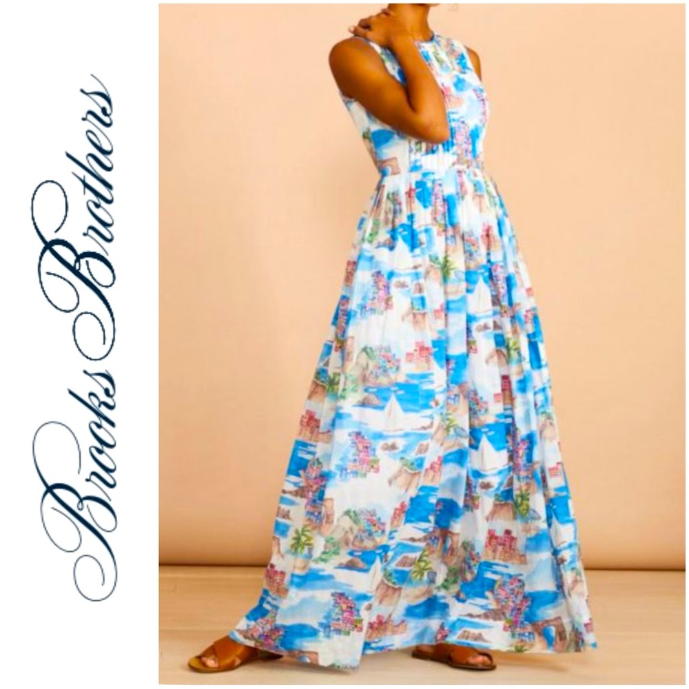 Brooks Brothers Red Fleece Women’s Costal Print Maxi Dress White-Multi Sz 8